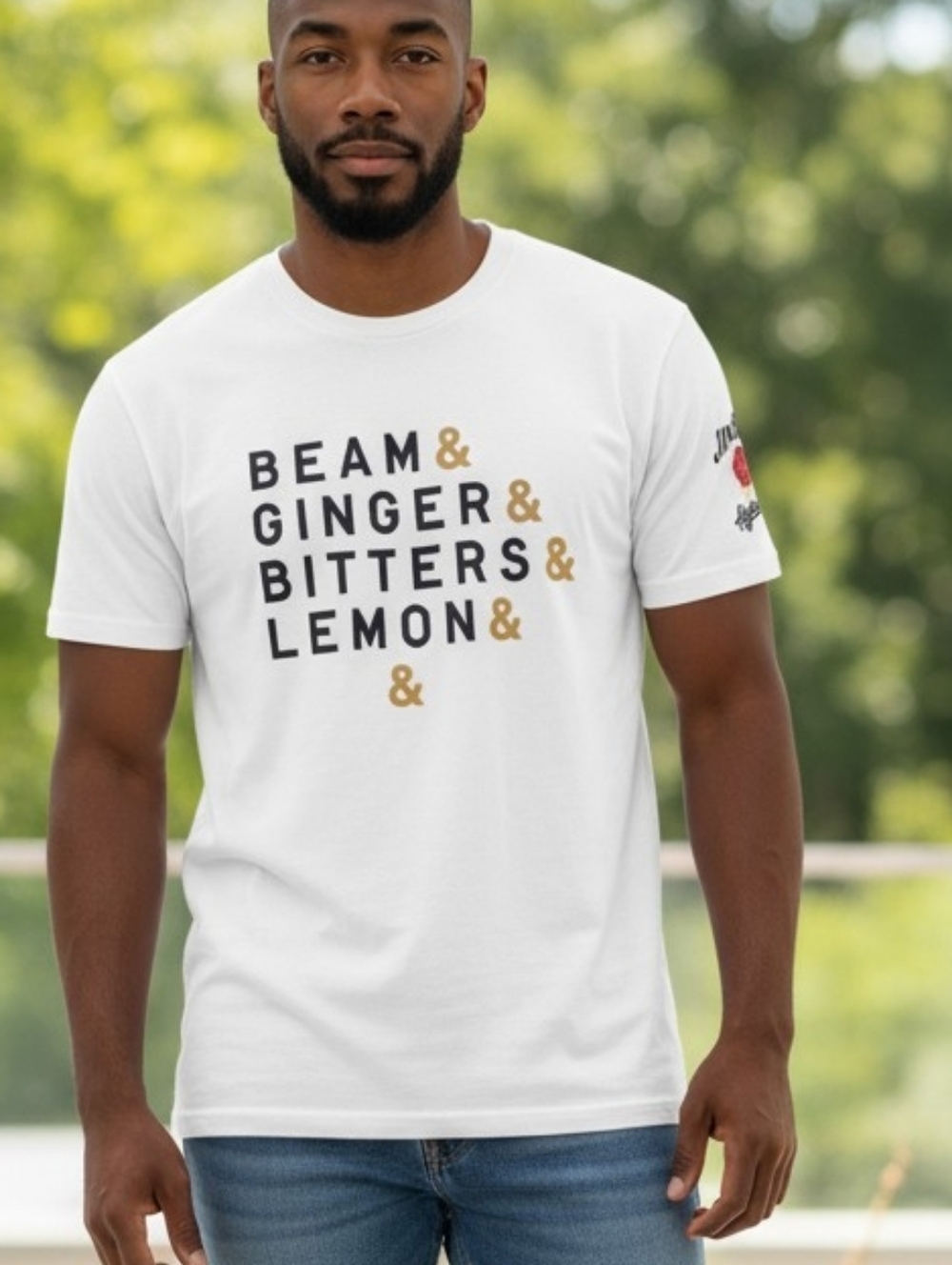 NWOT White Graphic Crew Neck T-Shirt - Beam & Ginger & Bitters & Lemon Print